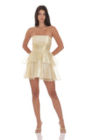 Lucy In The Sky Petal Ruffle Strapless Dress in Gold