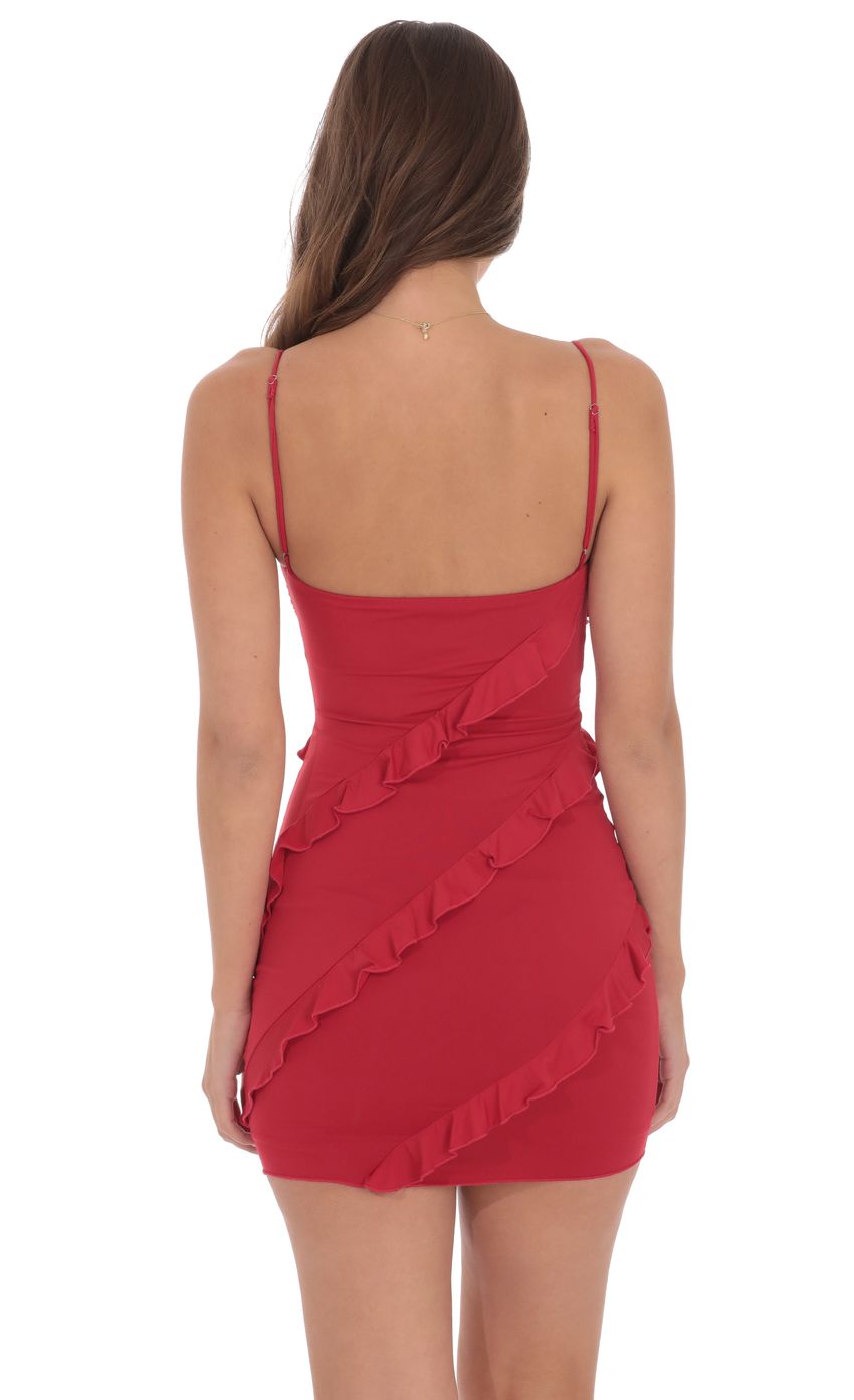 Lucy In The Sky Ruffle V-Neck Dress in Red