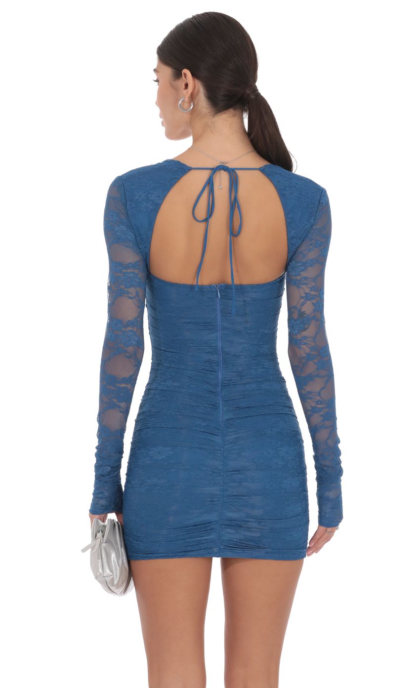 Lucy In The Sky Lace Long Sleeve Bodycon in Blue