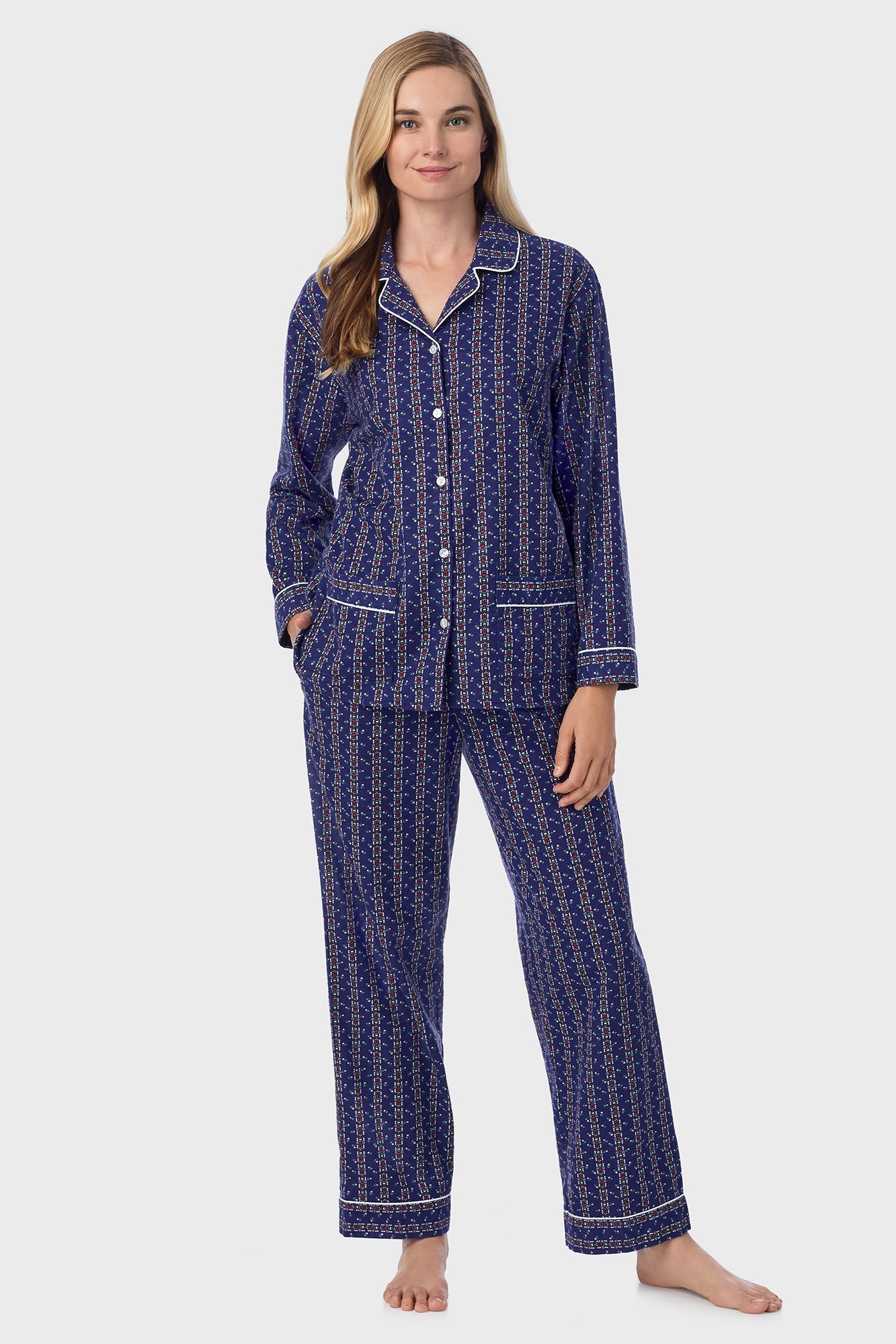 Lanz of Salzburg Women's Vintage Navy Heart Stripe Classic Notch Pajama