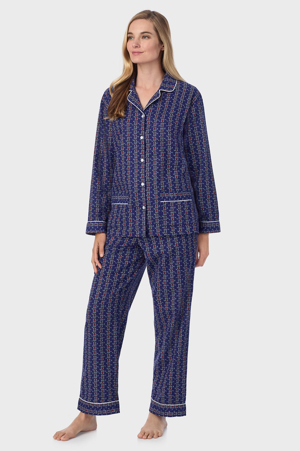 Lanz of Salzburg Women's Vintage Navy Heart Stripe Classic Notch Pajama
