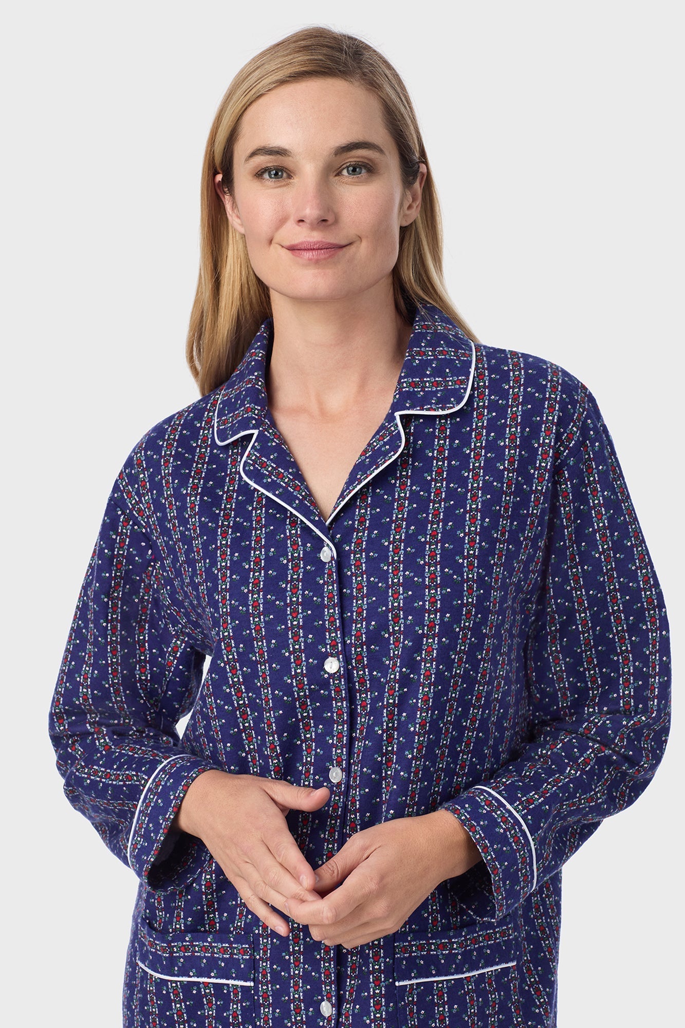 Lanz of Salzburg Women's Vintage Navy Heart Stripe Classic Notch Pajama