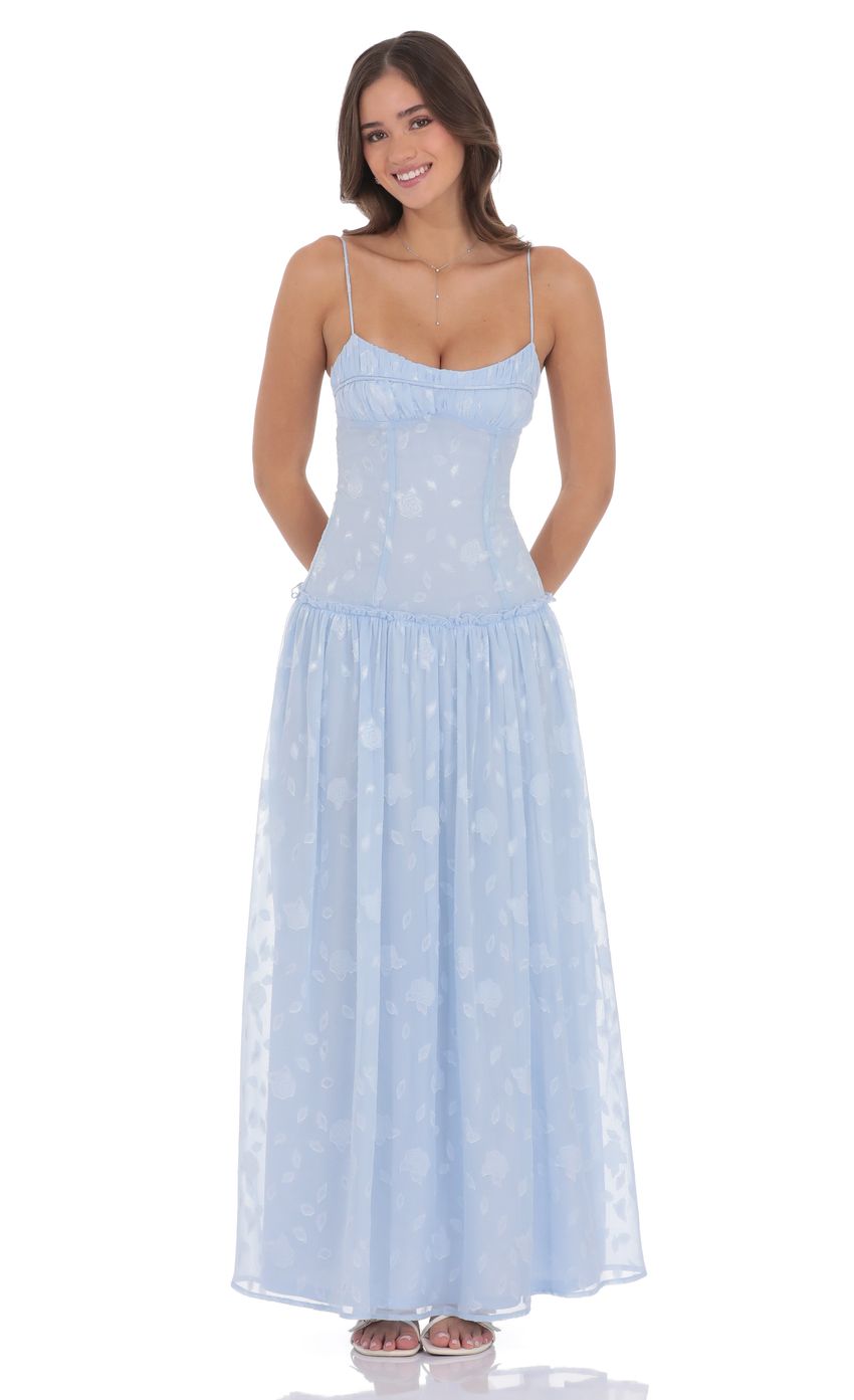 Lucy In The Sky Floral Chiffon Maxi Dress in Light Blue