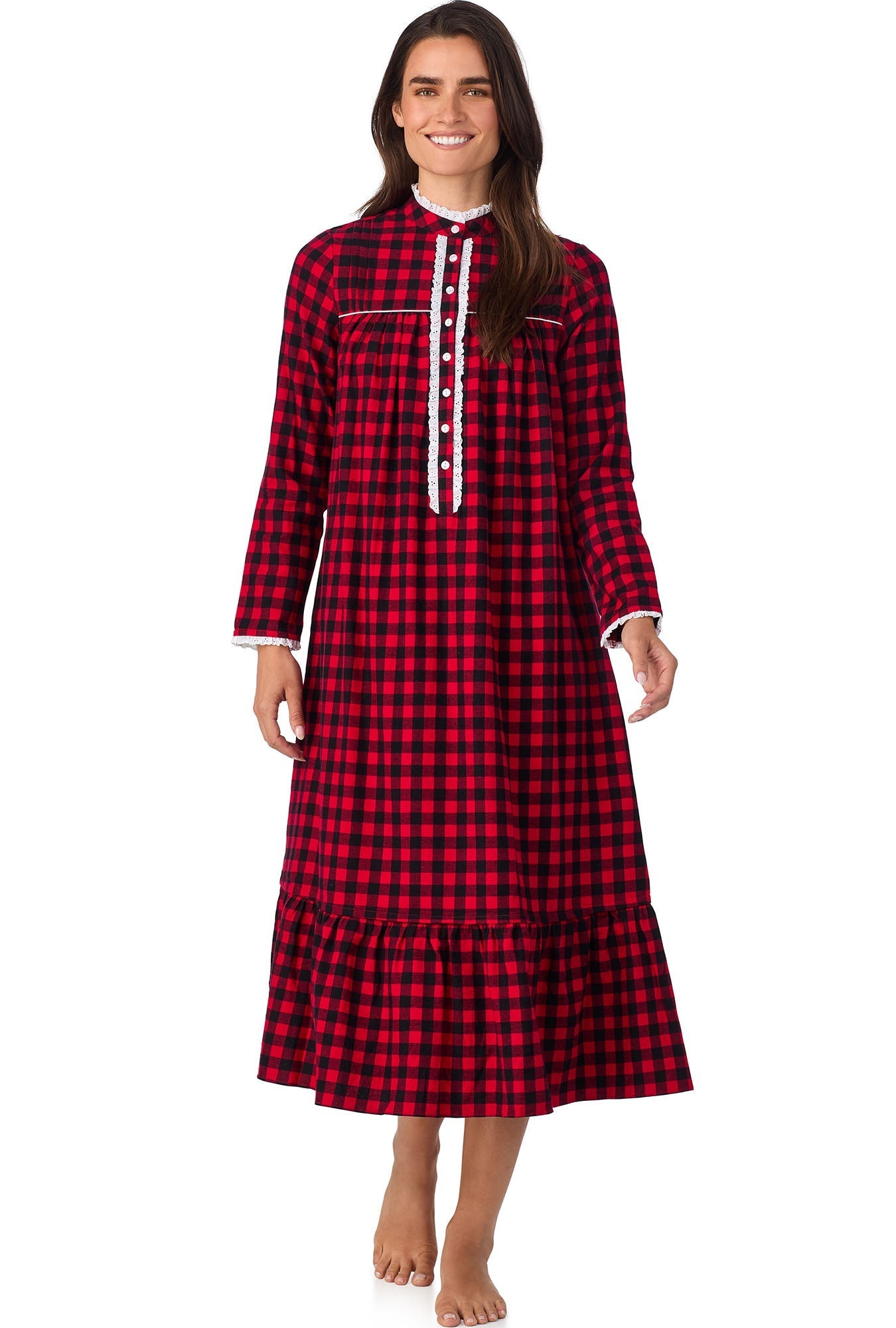 Lanz of Salzburg Women's Buffalo Check Highneck Flannel Gown