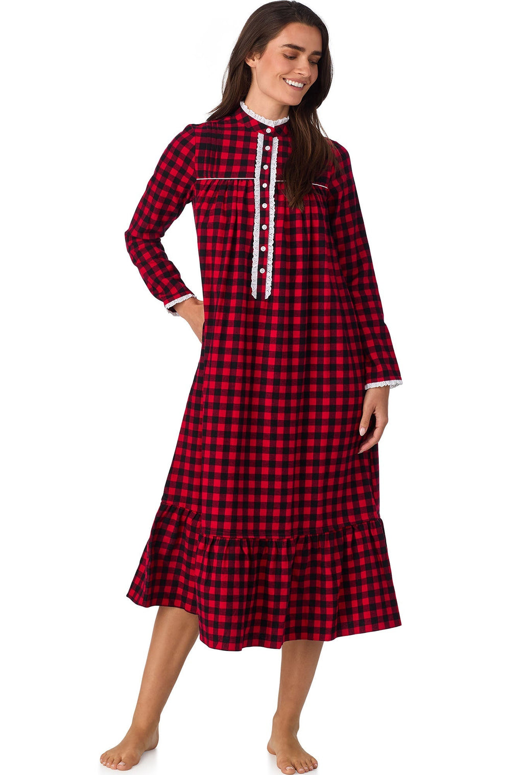Lanz of Salzburg Women's Buffalo Check Highneck Flannel Gown