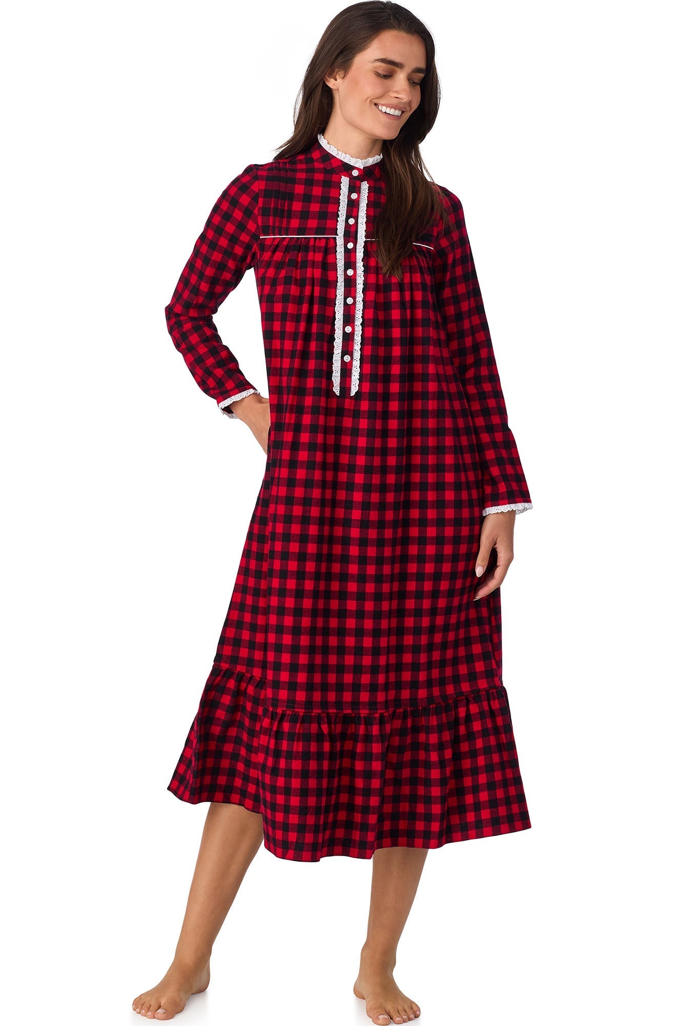 Lanz of Salzburg Women's Buffalo Check Highneck Flannel Gown