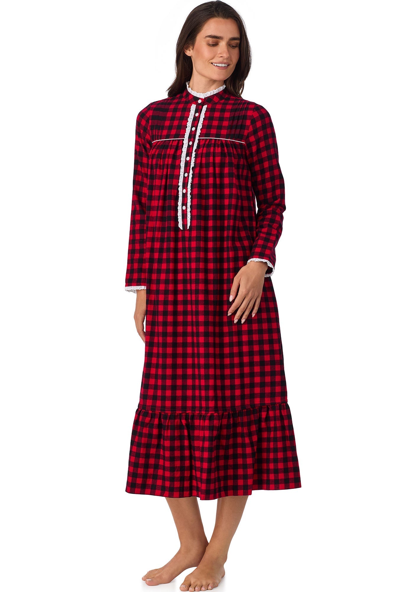 Lanz of Salzburg Women's Buffalo Check Highneck Flannel Gown