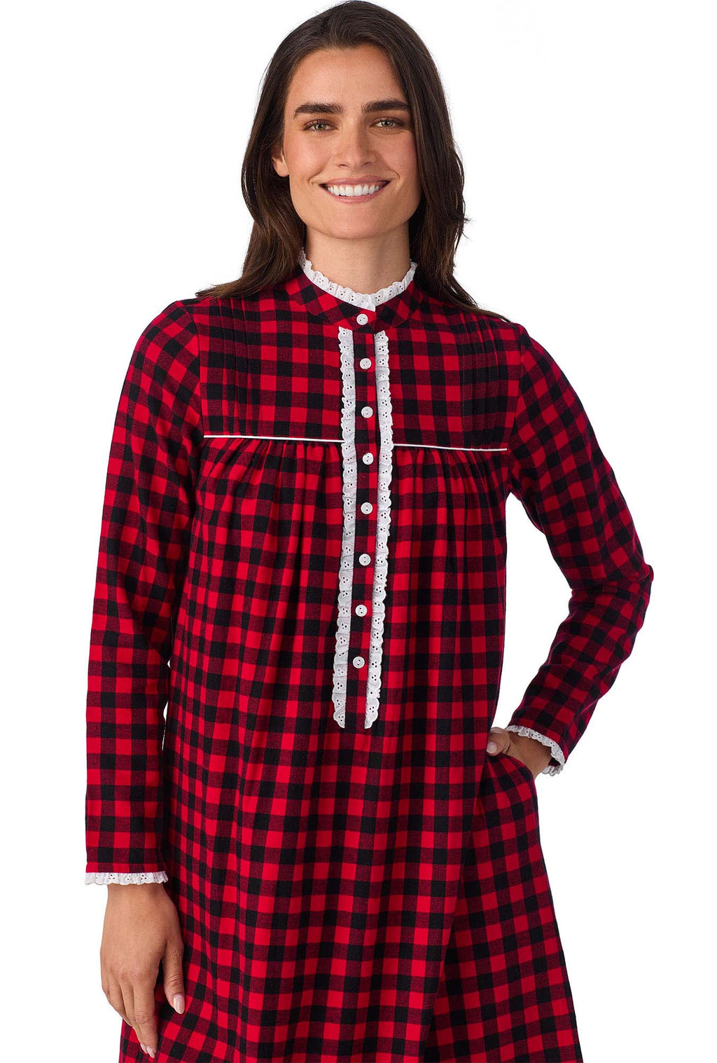 Lanz of Salzburg Women's Buffalo Check Highneck Flannel Gown