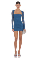 Lucy In The Sky Lace Long Sleeve Bodycon in Blue