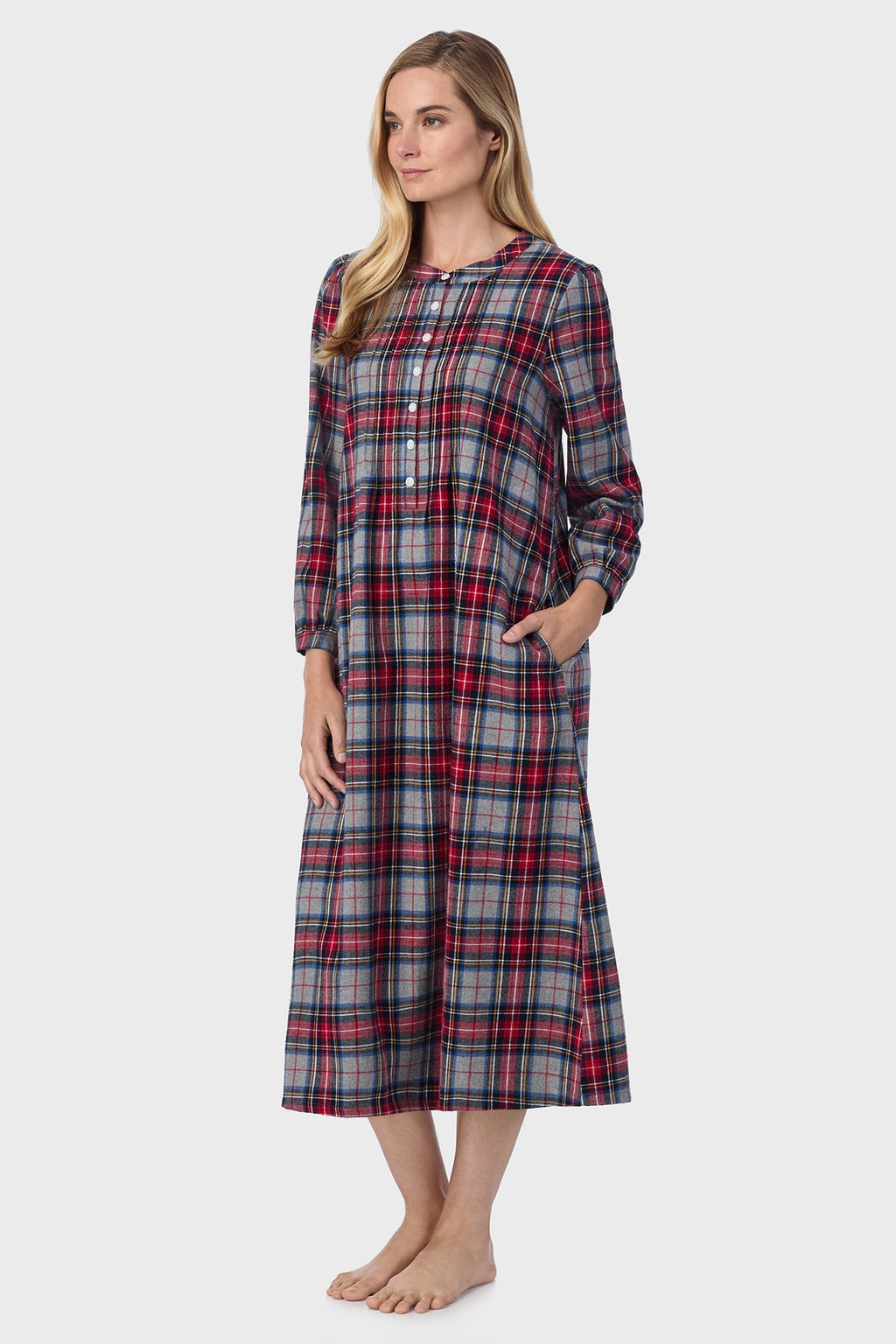 Lanz of Salzburg Women's Sweet & Simple Grey Plaid Flannel Gown