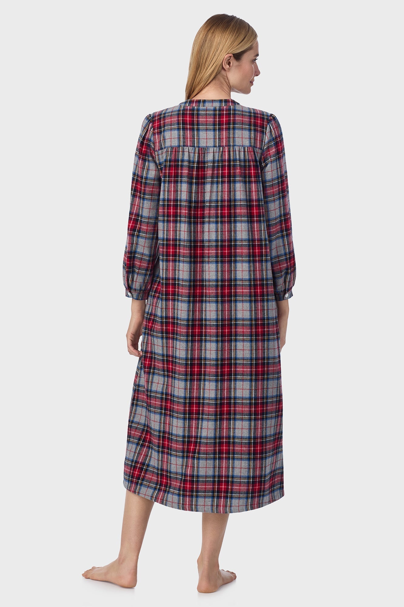 Lanz of Salzburg Women's Sweet & Simple Grey Plaid Flannel Gown