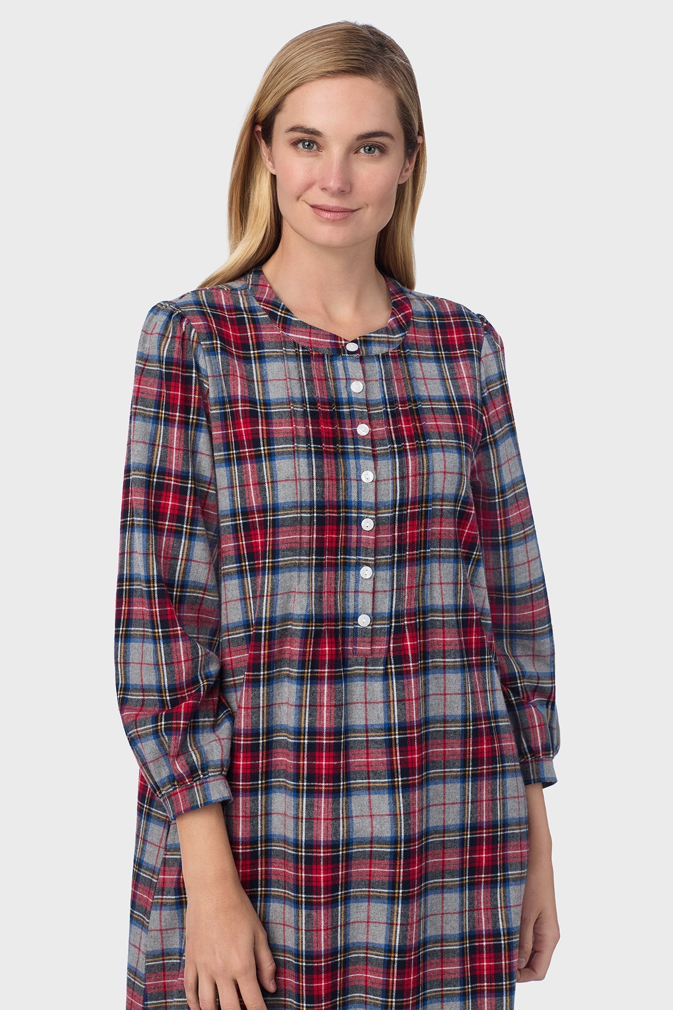 Lanz of Salzburg Women's Sweet & Simple Grey Plaid Flannel Gown