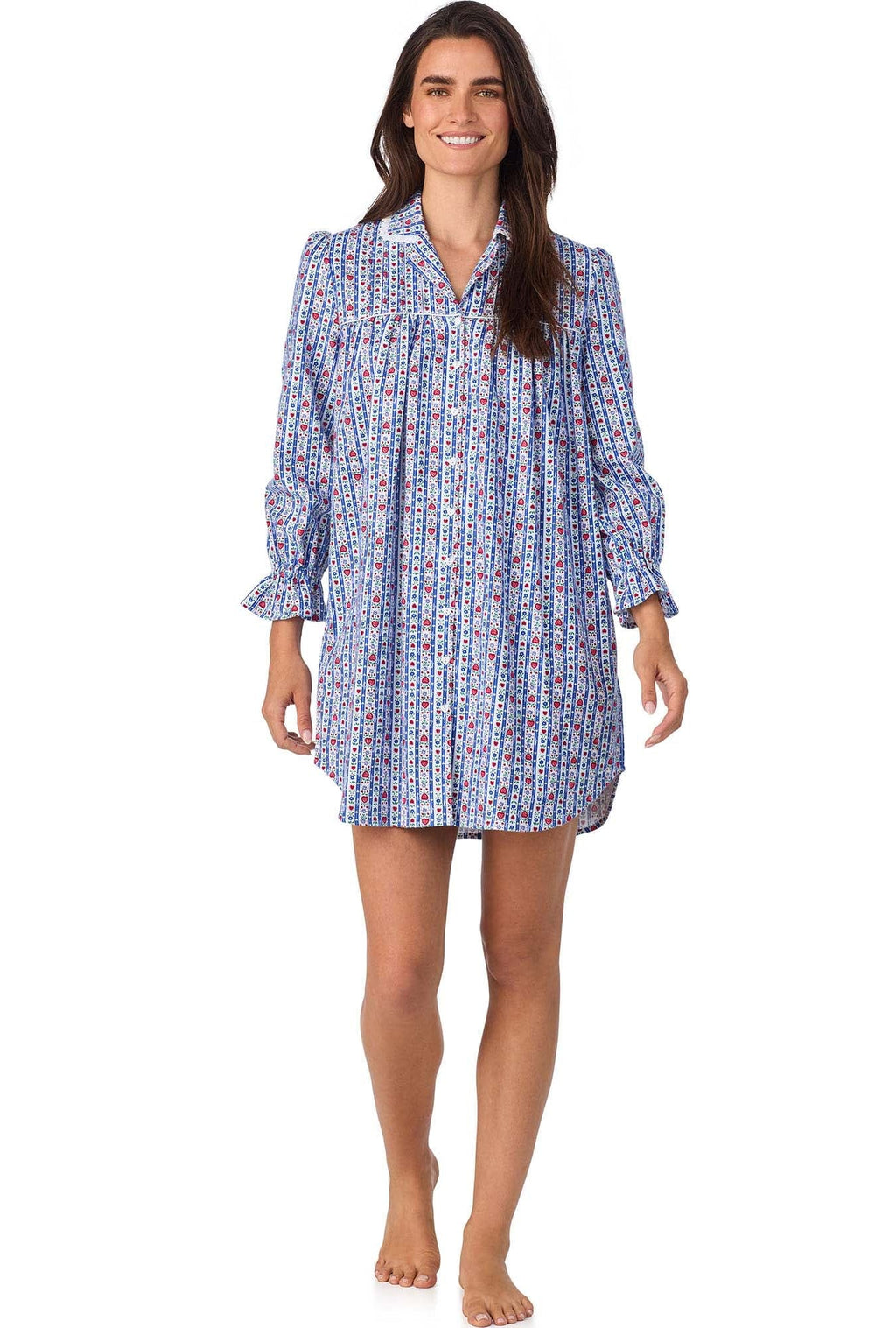 Lanz of Salzburg Women's Classic Blue Tyrolean Stripe Flannel Nightshirt