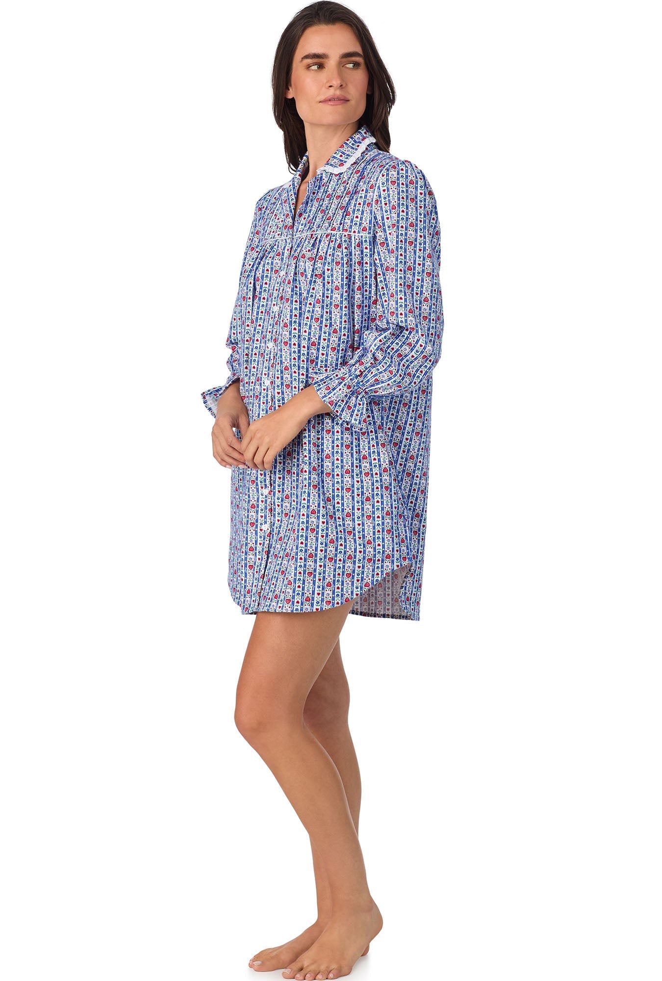 Lanz of Salzburg Women's Classic Blue Tyrolean Stripe Flannel Nightshirt