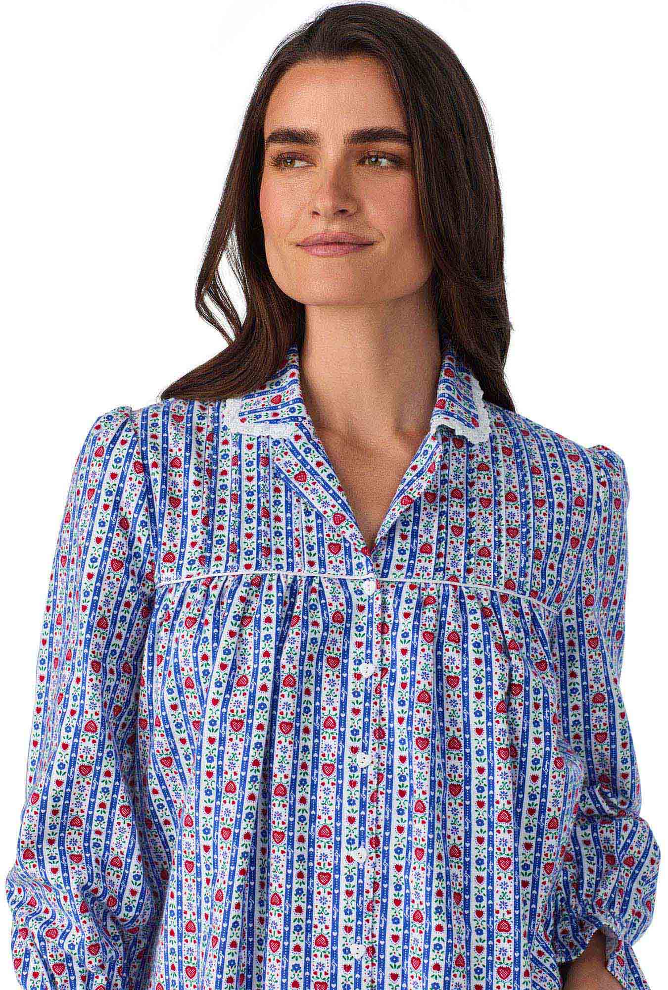 Lanz of Salzburg Women's Classic Blue Tyrolean Stripe Flannel Nightshirt