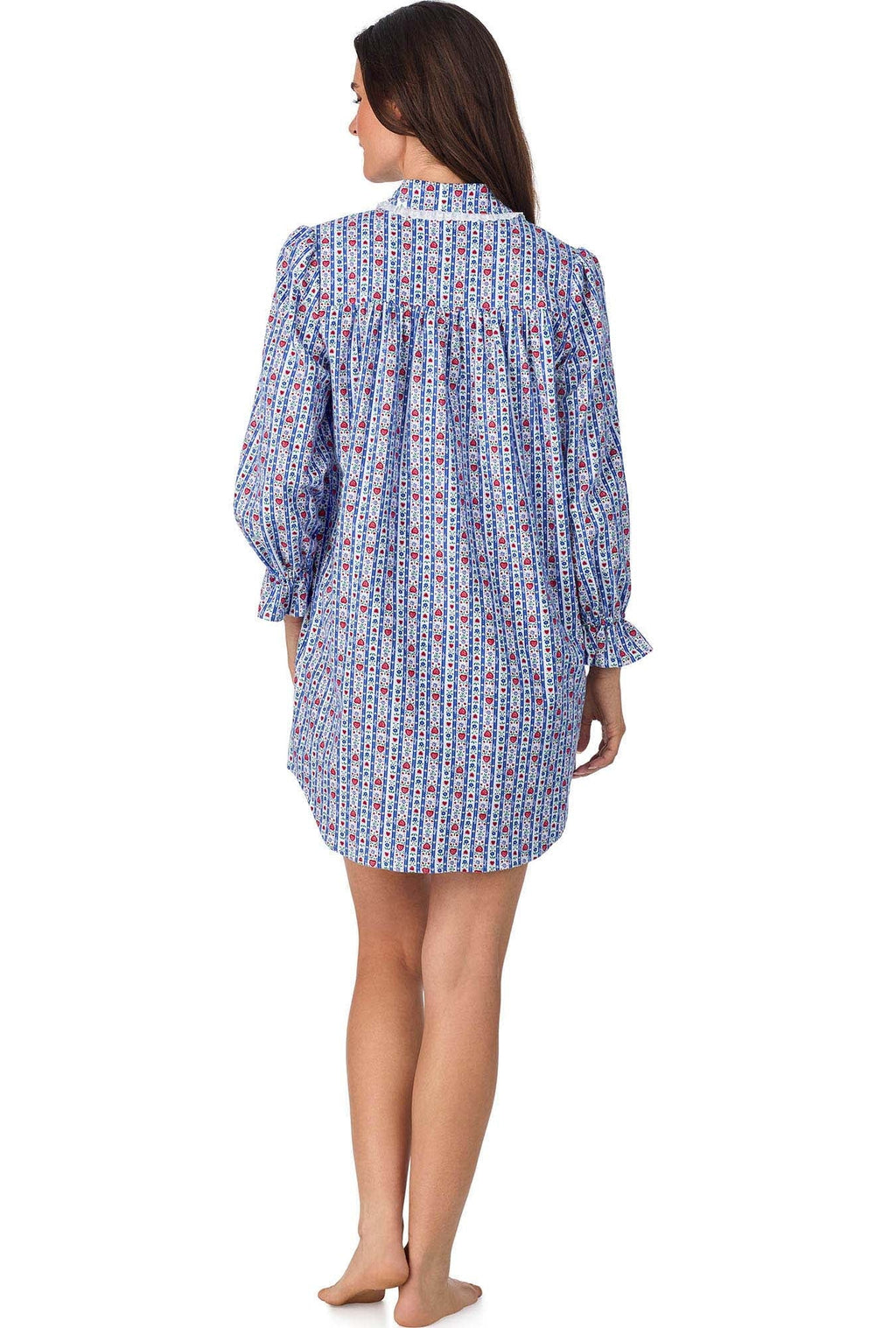 Lanz of Salzburg Women's Classic Blue Tyrolean Stripe Flannel Nightshirt
