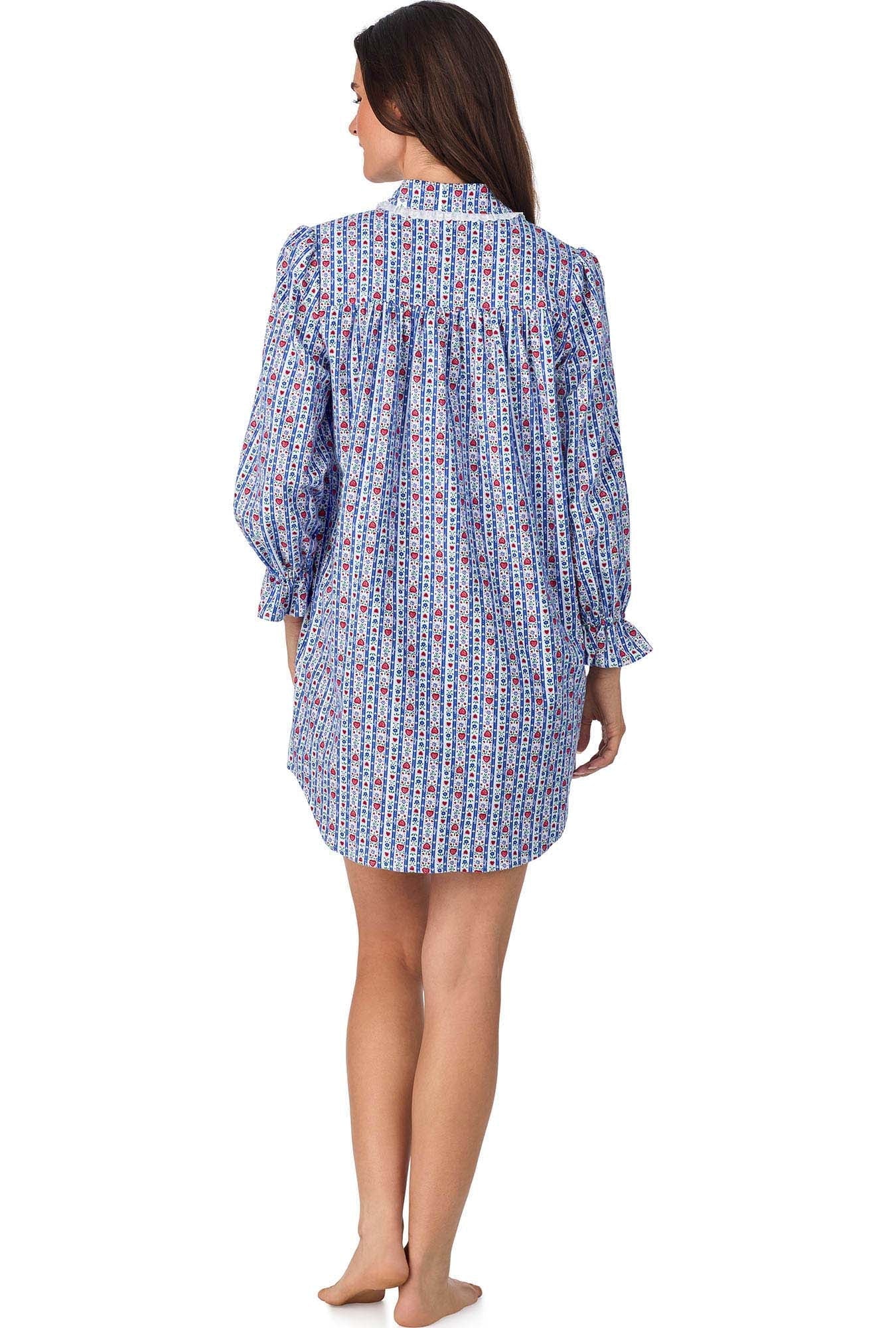 Lanz of Salzburg Women's Classic Blue Tyrolean Stripe Flannel Nightshirt