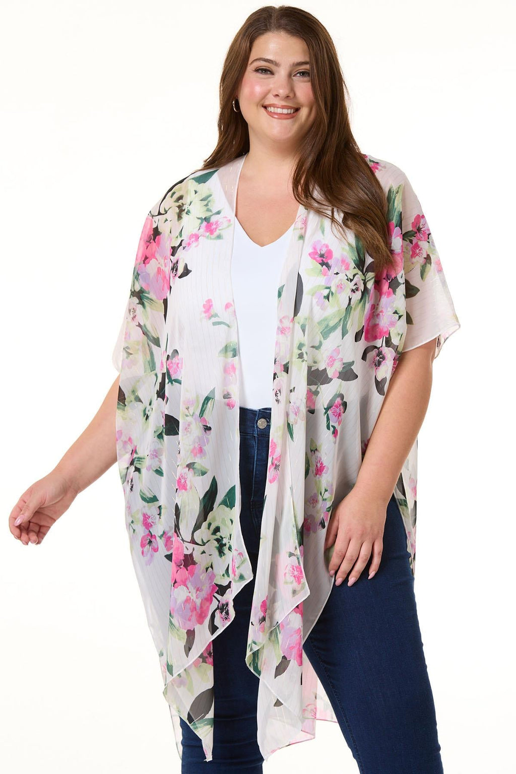 Cato Fashions Floral Lurex Stripe Kimono