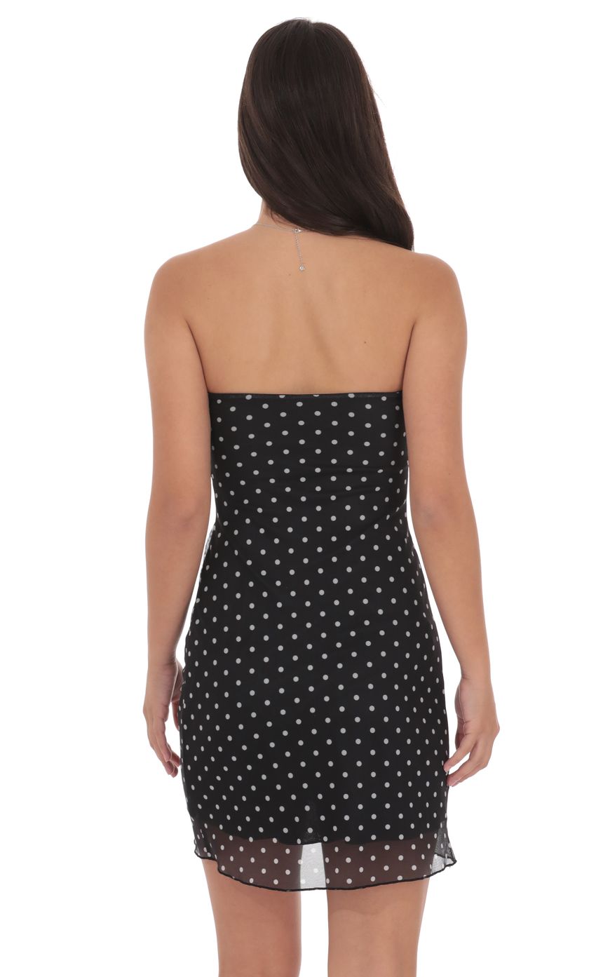 Lucy In The Sky Polka Dot Embellished Mesh Strapless Dress in Black
