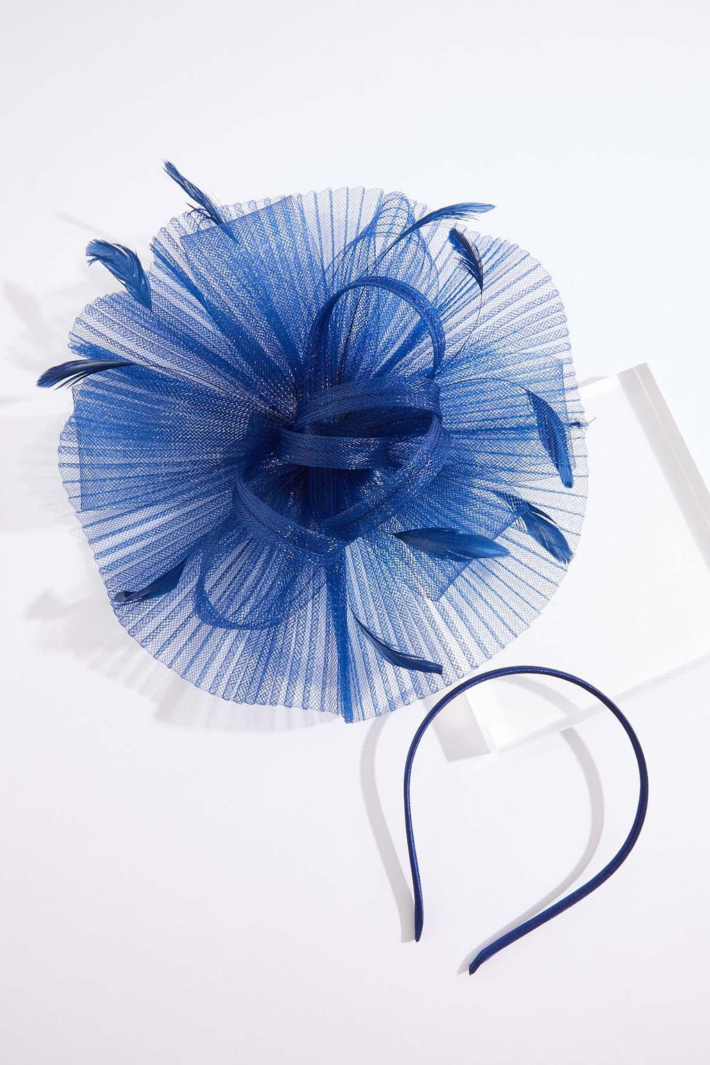 Cato Fashions Navy Pleated Feather Bow Fascinator