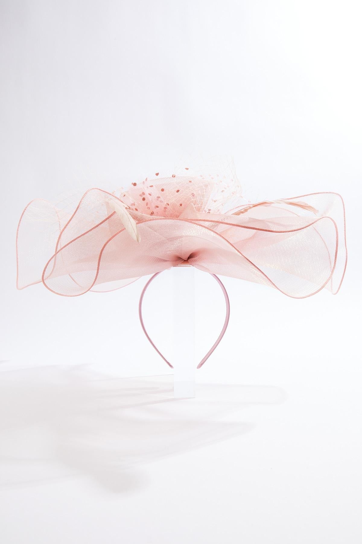 Cato Fashions Oversized Pink Pearl Rose Feather Fascinator