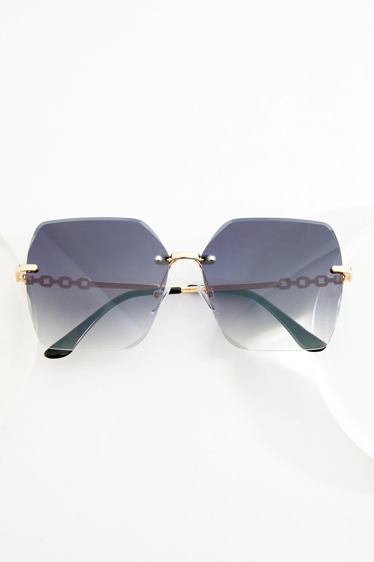 Cato Fashions Oversized Rimless Black Chain Arm Sunglasses