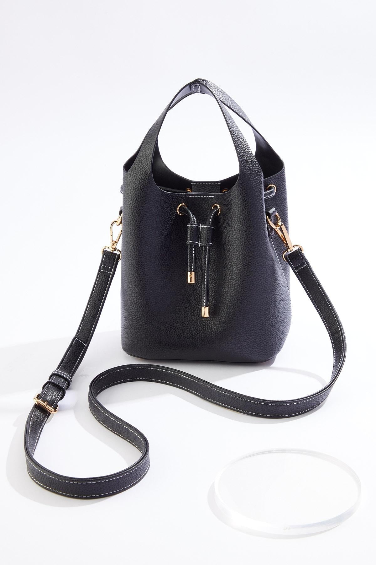 Cato Fashions Black Faux Leather Cinched Bucket Crossbody