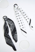 Cato Fashions Black White Silky Scarf Ponytail Holder Set