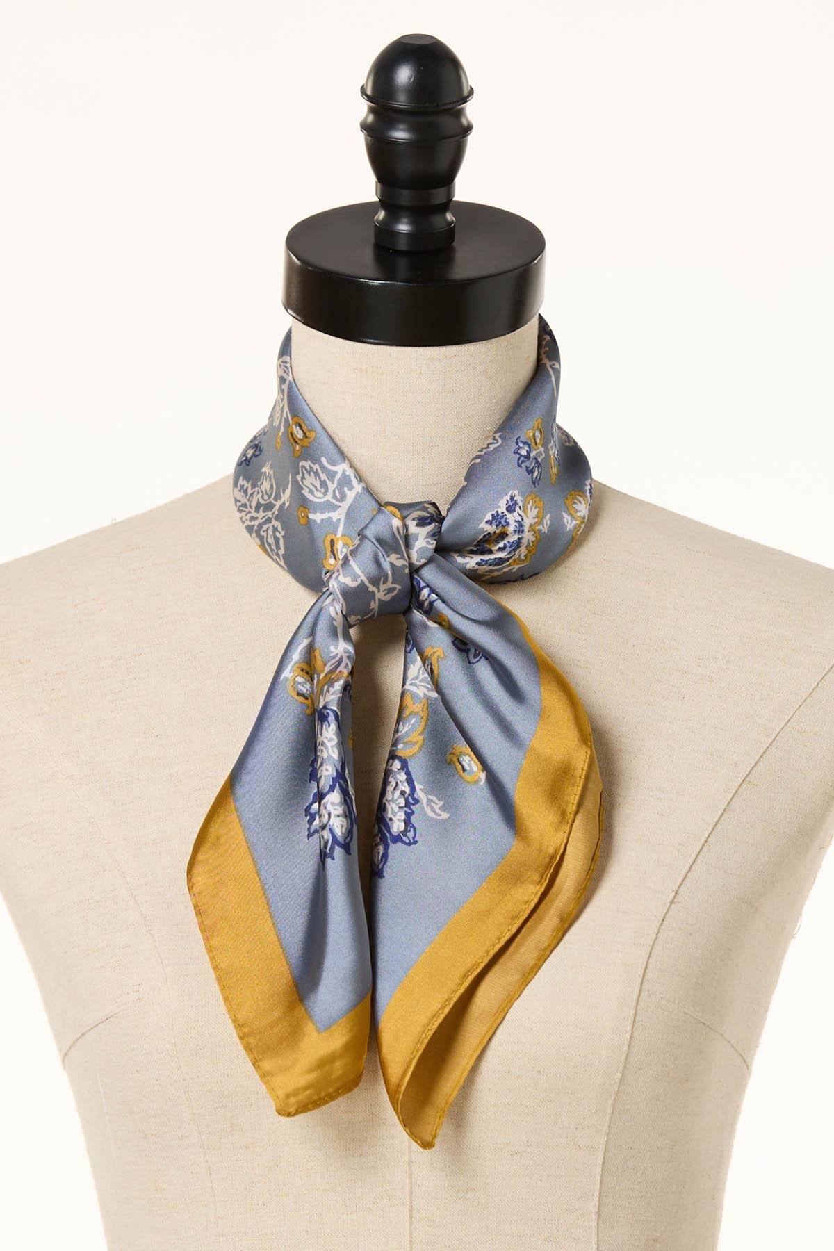 Cato Fashions Blue Floral Border Square Scarf