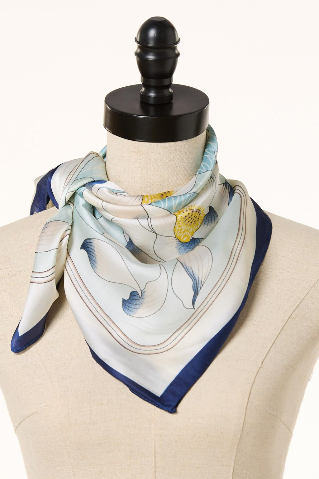 Cato Fashions Blue Floral Print Silky Satin Scarf