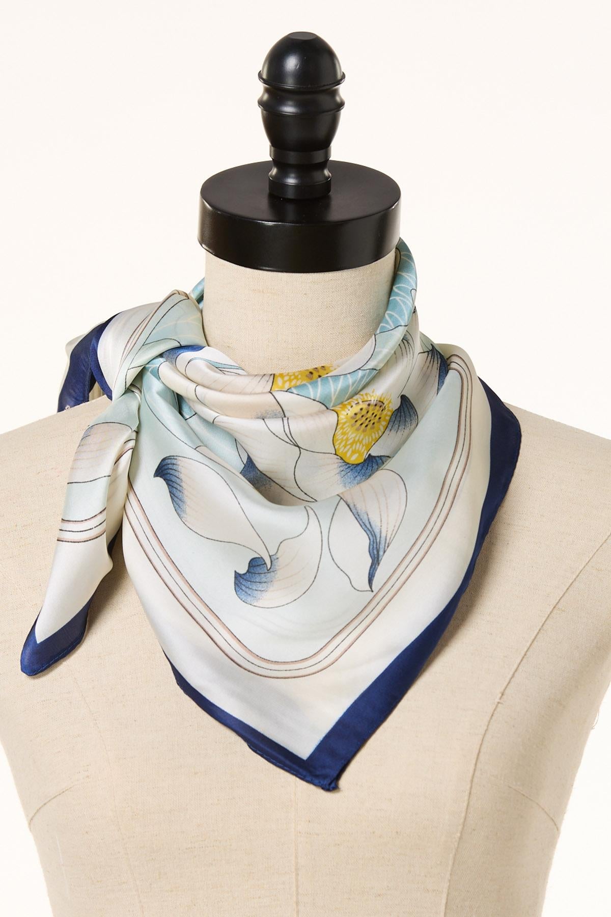 Cato Fashions Blue Floral Print Silky Satin Scarf