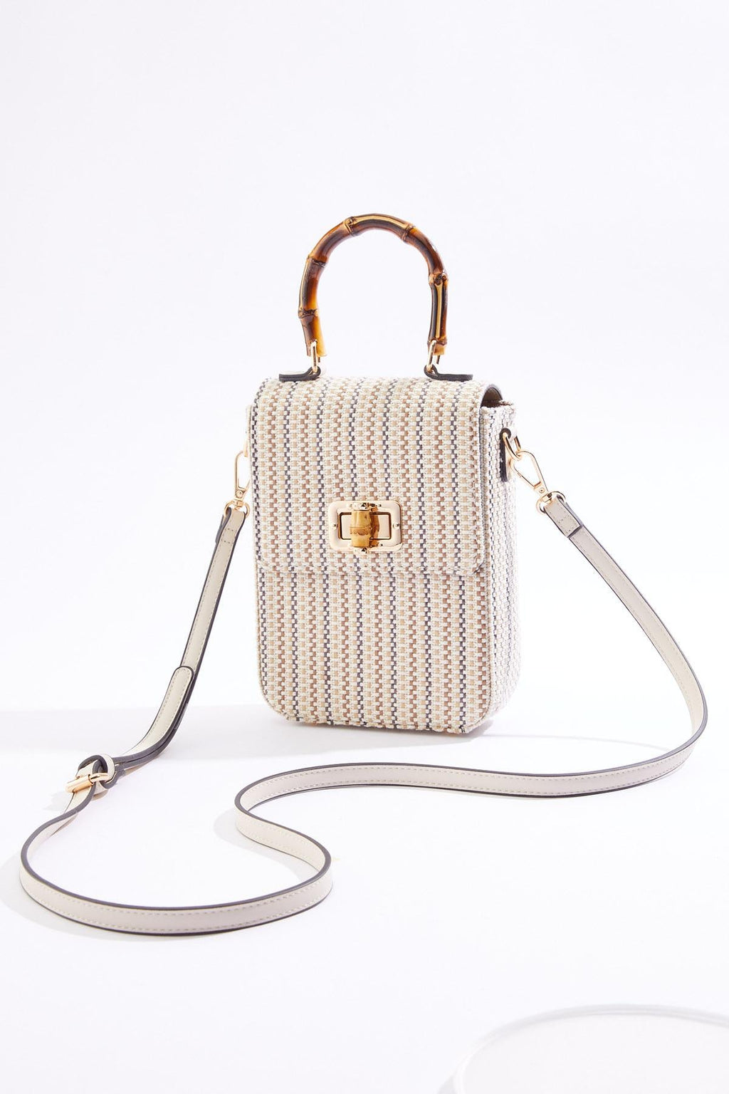 Cato Fashions Bamboo Handle Raffia Cellphone Crossbody
