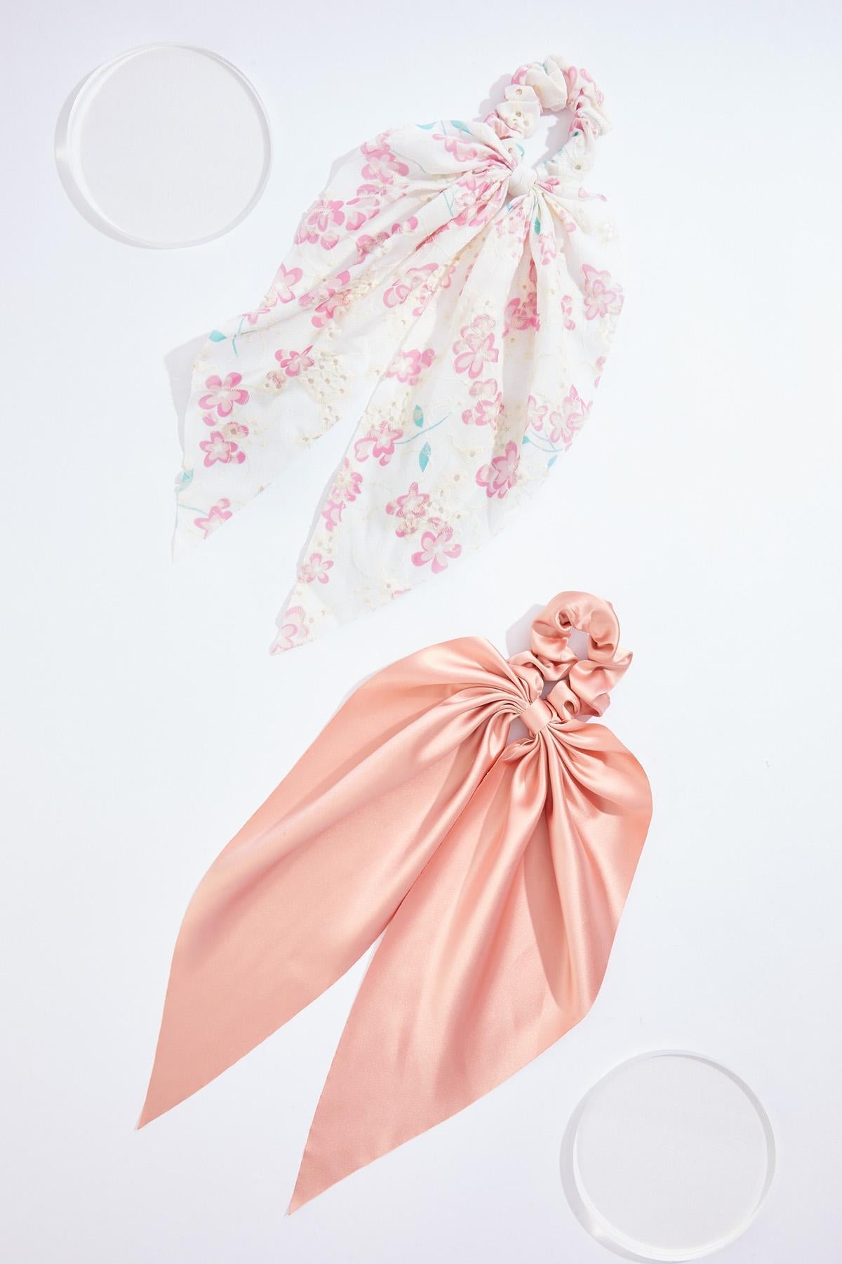 Cato Fashions Eyelet Silk Bow Scrunchie Set