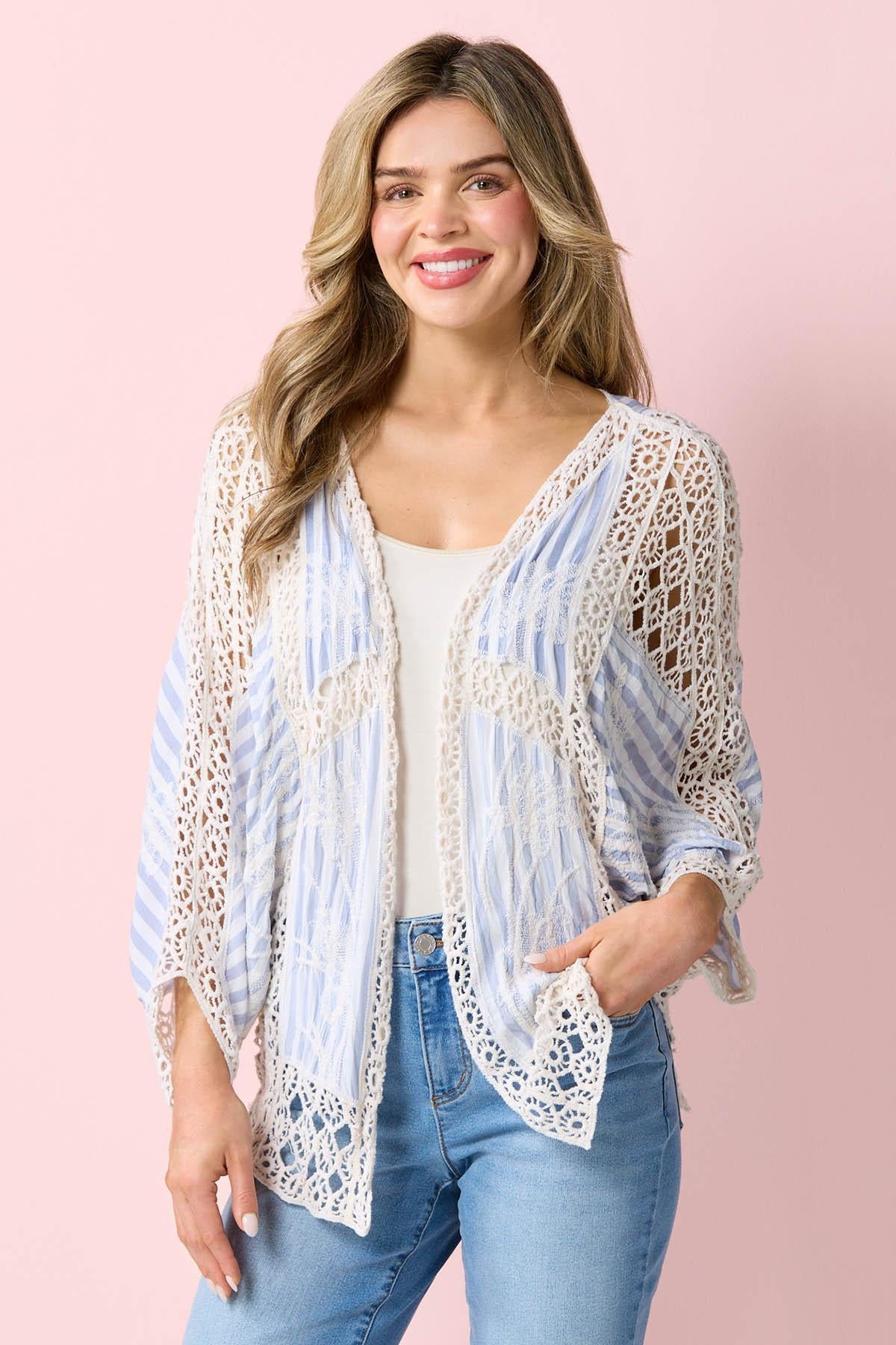 Cato Fashions Stripe Crochet Kimono