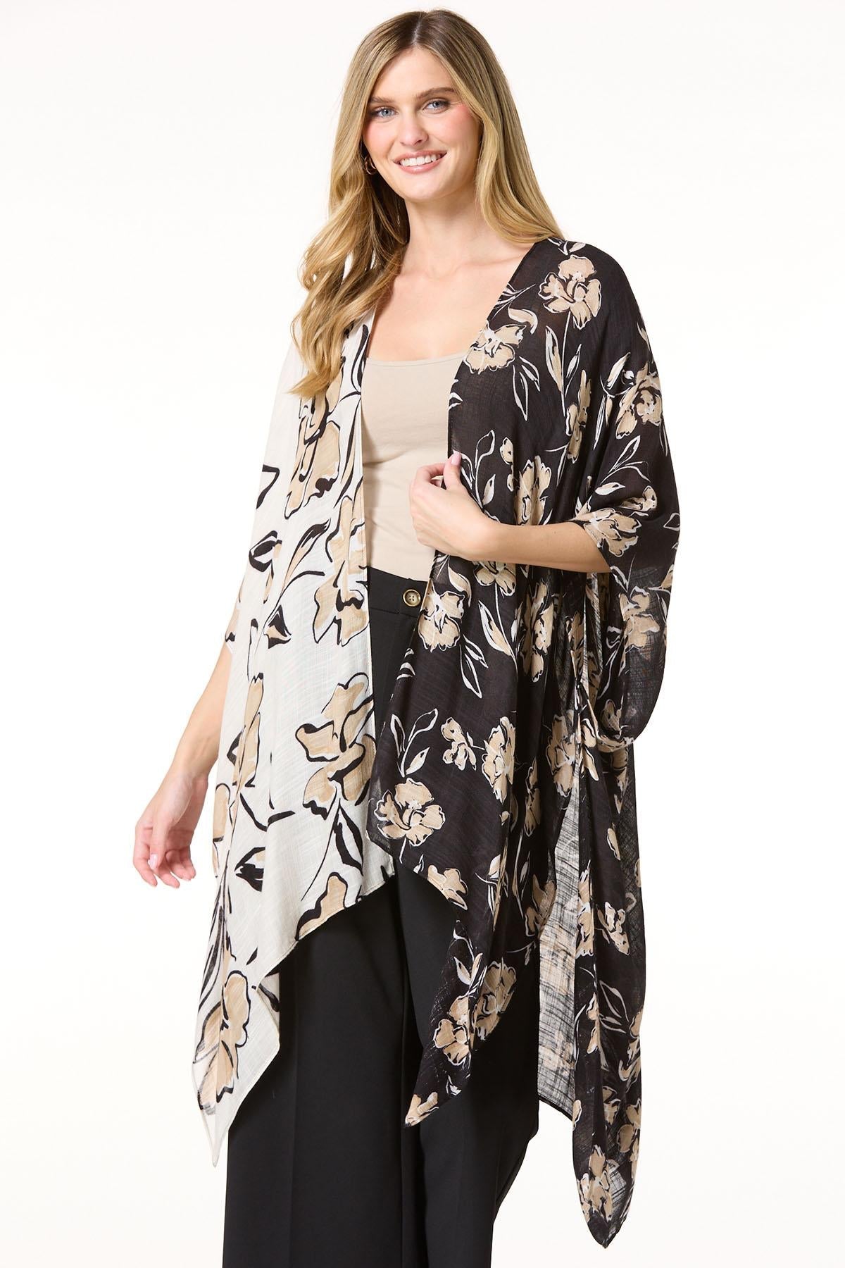 Cato Fashions Floral Colorblock Kimono