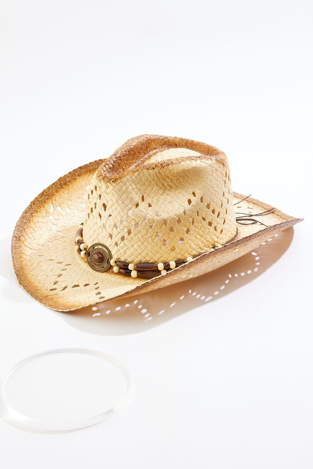 Cato Fashions Beaded Trim Burnished Straw Cowboy Hat