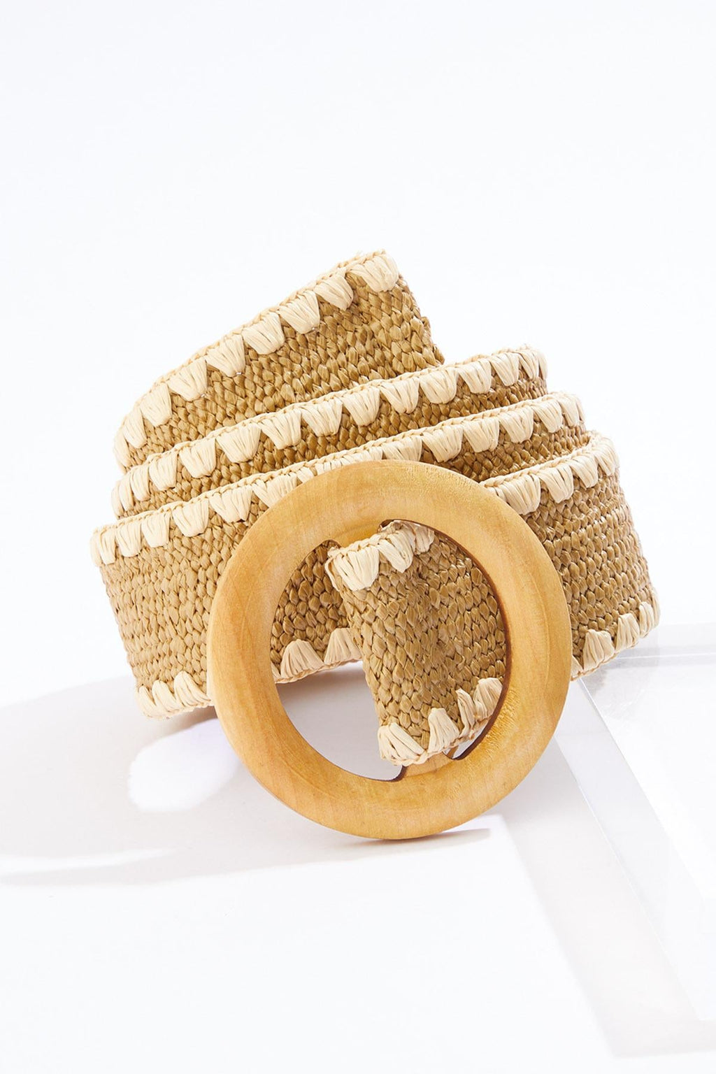 Cato Fashions Plus Size Whipstitch Raffia Wood Buckle Stretch Belt