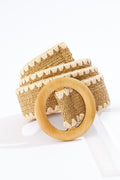 Cato Fashions Plus Size Whipstitch Raffia Wood Buckle Stretch Belt