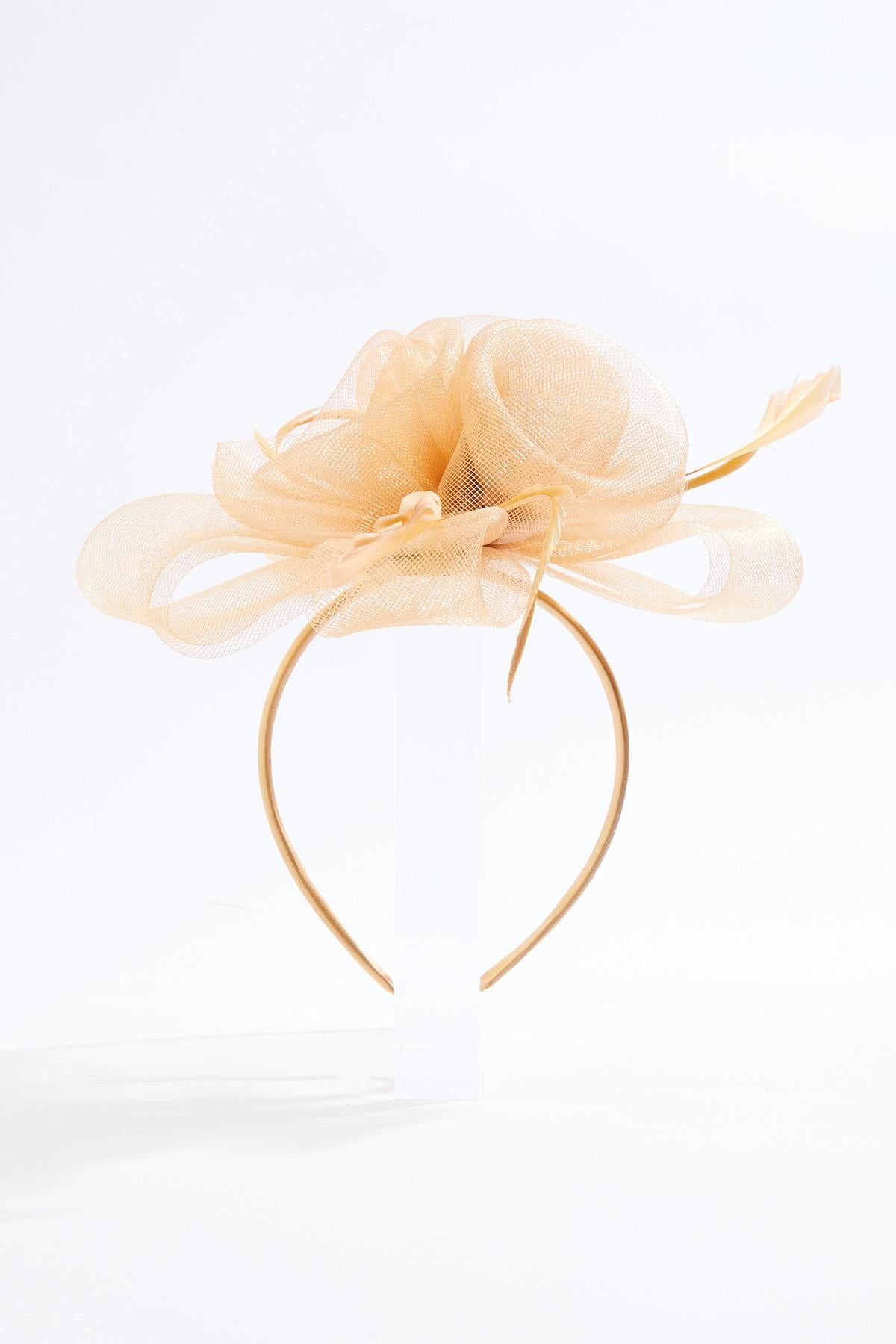 Cato Fashions Tan Rosette Feather Fascinator