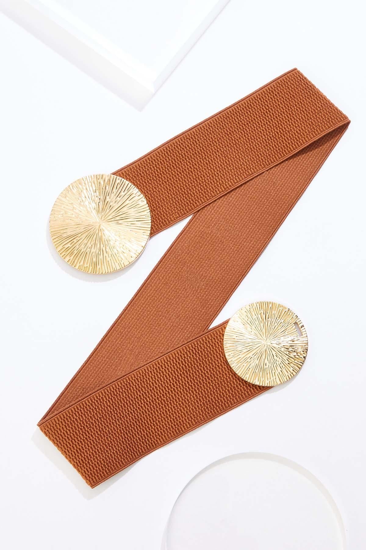 Cato Fashions Plus Size Textured Gold Circle Stretch Belt