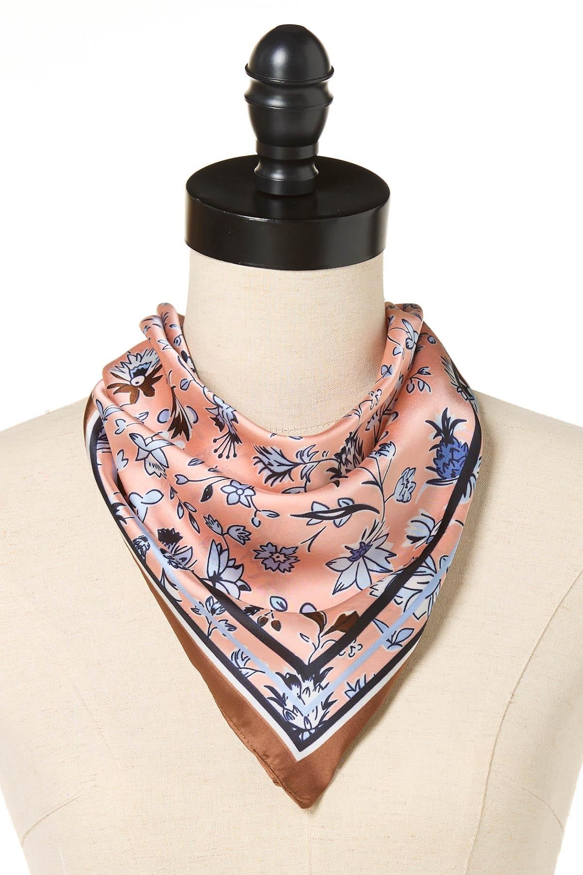 Cato Fashions Pink Floral Satin Square Scarf