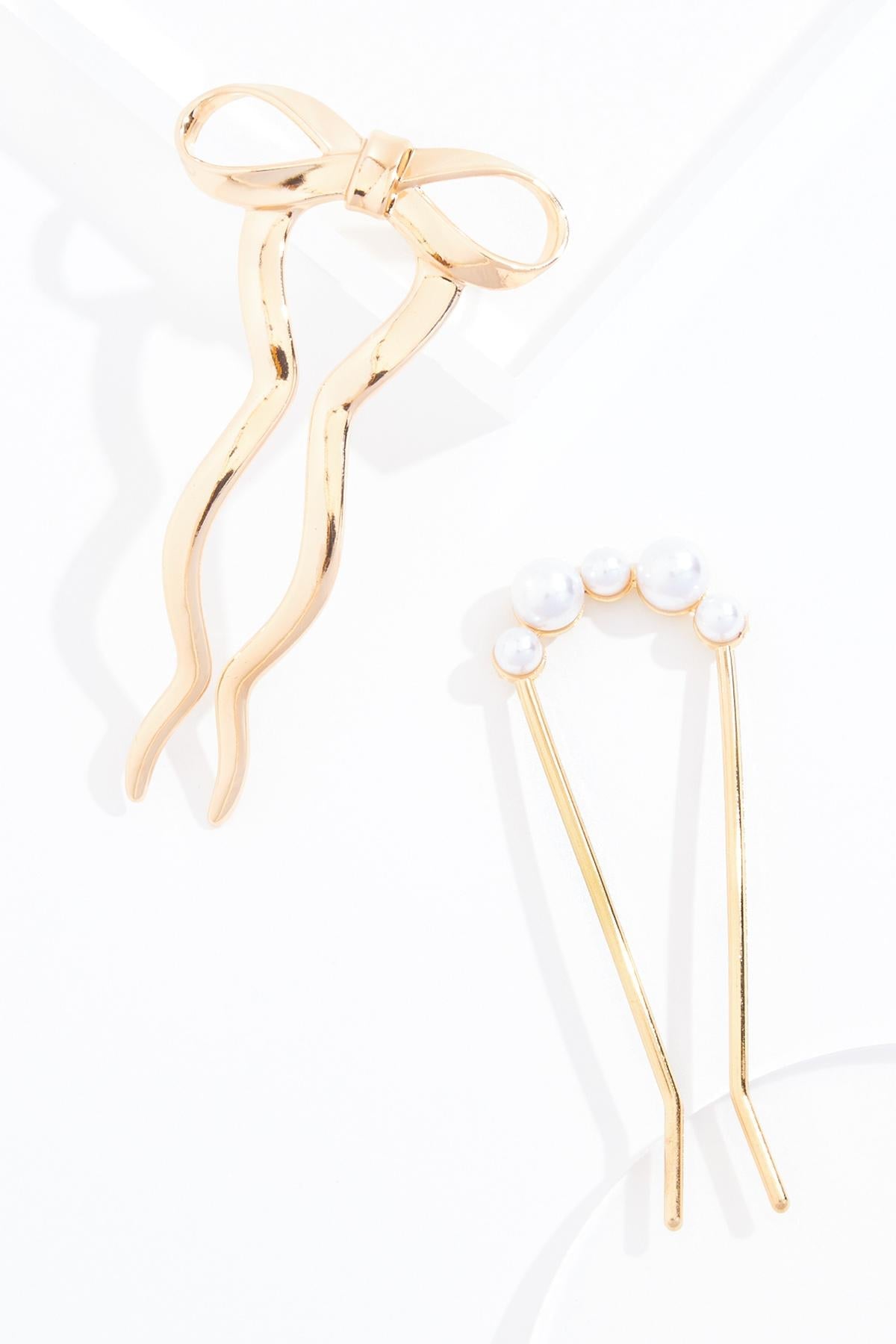 Cato Fashions Pearl Bow Hair Pin Set