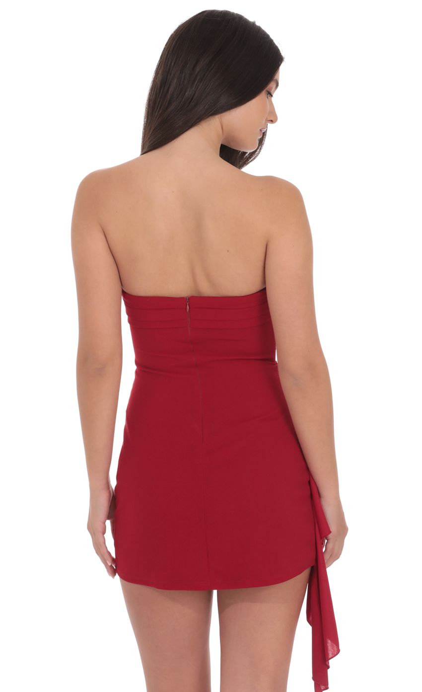 Lucy In The Sky Strapless Ruched Tassel Dress in Red
