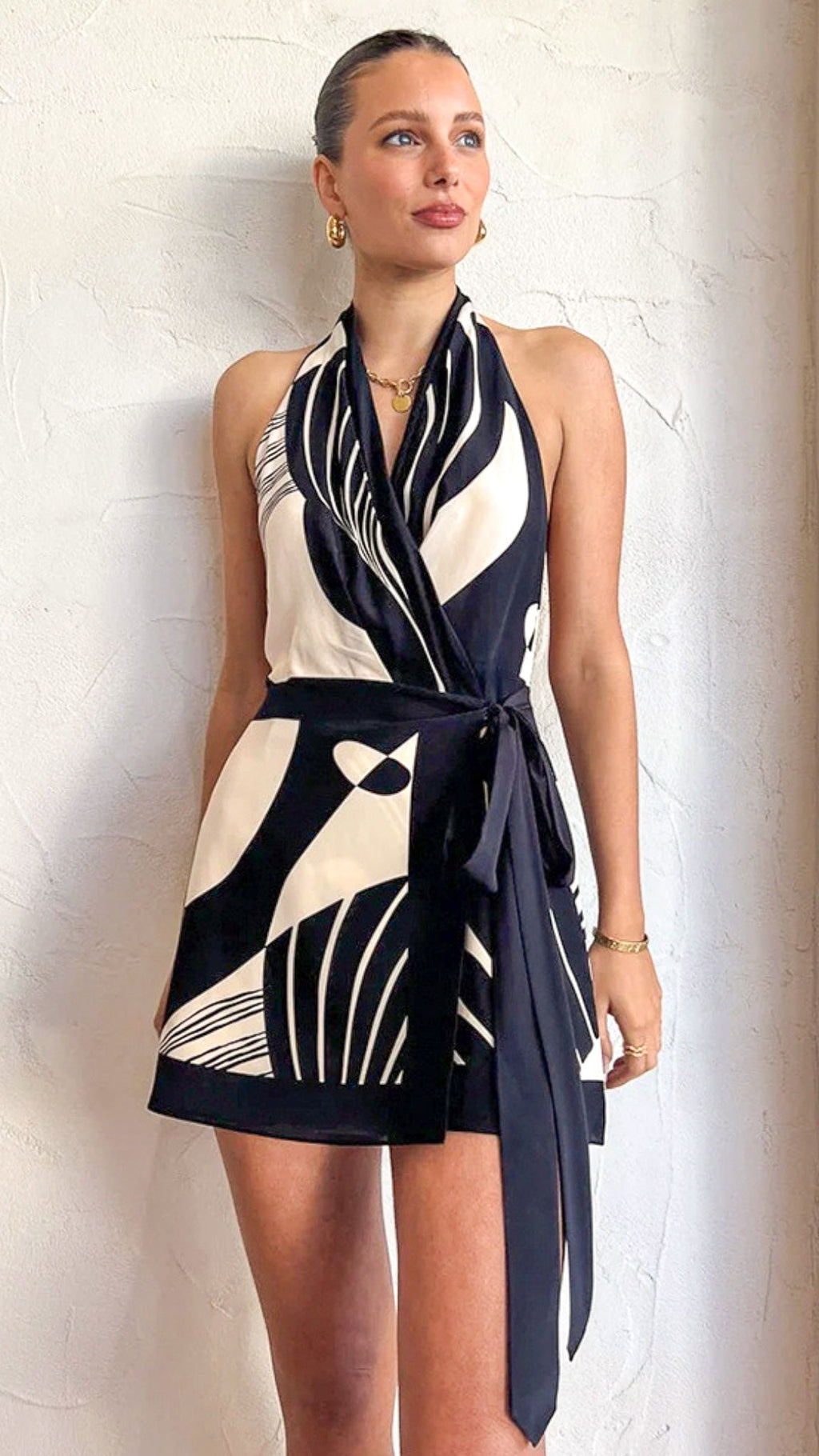 Nabalu Solenne | Women’s Halter Wrap Tie Waist Mini Dress