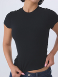 Klassy Ribbed Crew Neck Braless T-Shirt