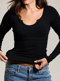 Klassy Braless Ribbed U-Shape Long Sleeve