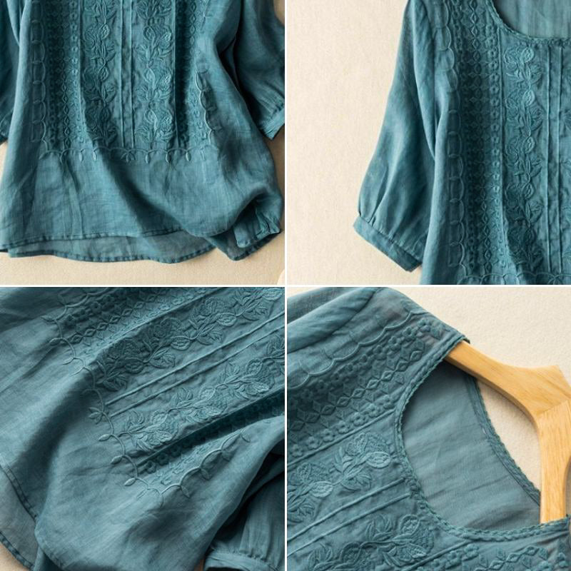 Nabalu Mariselle | Women’s Embroidered Relaxed Long Sleeve Blouse