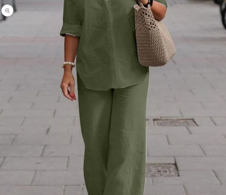 Nabalu Women 2 Piece Summer Set – Relaxed Shirt and Wide Leg Pants