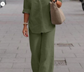 Nabalu Women 2 Piece Summer Set – Relaxed Shirt and Wide Leg Pants