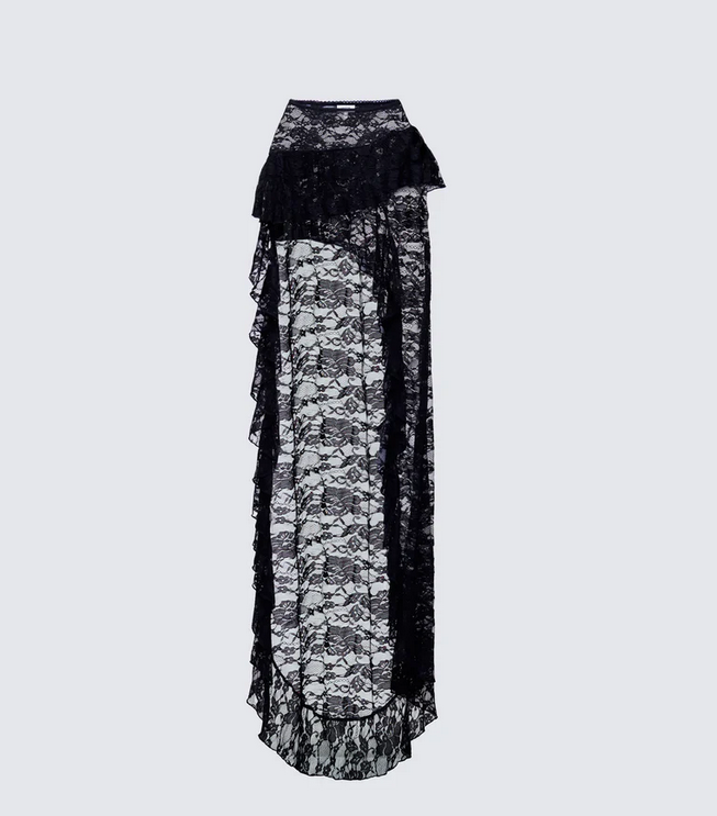 Finesse Rina Lace Asymmetrical Hem Ruffle Skirt